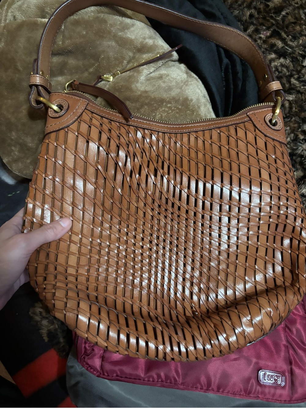 Cole Haan Woven Leather Crossbody Bag - Tan